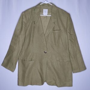 Vtg Clifford Wills Linen Blazer 16 Green One-Button Notch‎ Collar Pocket Lined
